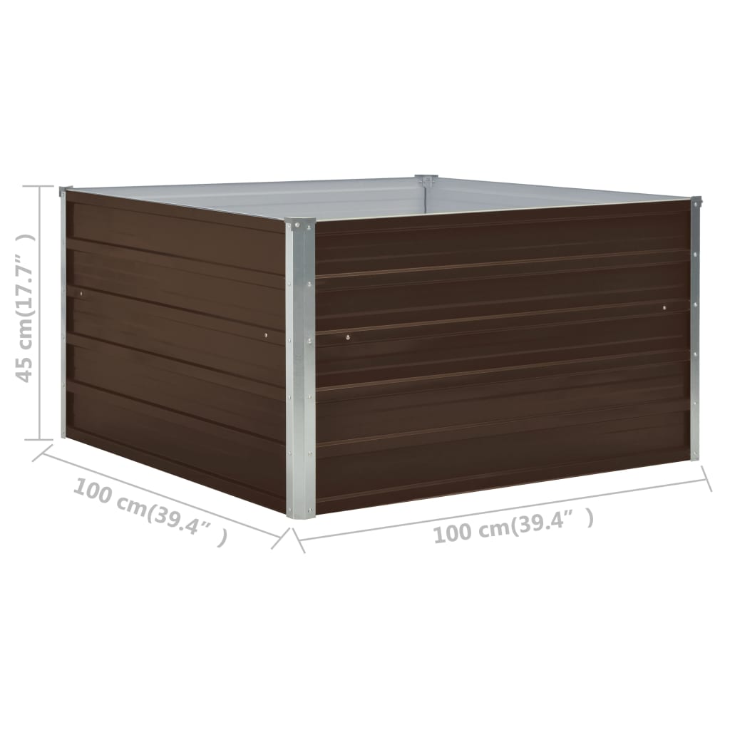 Korotettu puutarhalaatikko 100x100x45cm galvanoitu teräs ruskea - Sisustajankoti.fi