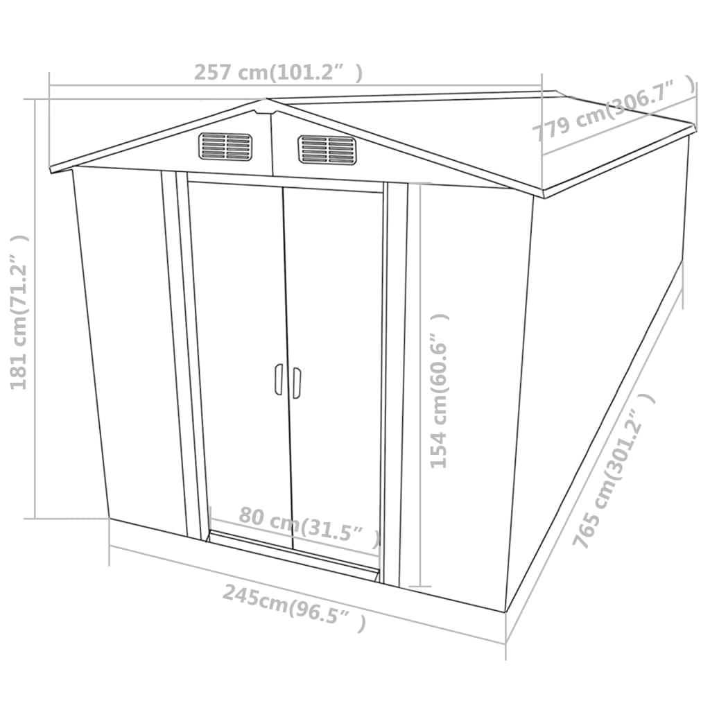 Puutarhavaja antrasiitti 257x779x181 cm galvanoitu teräs - Sisustajankoti.fi