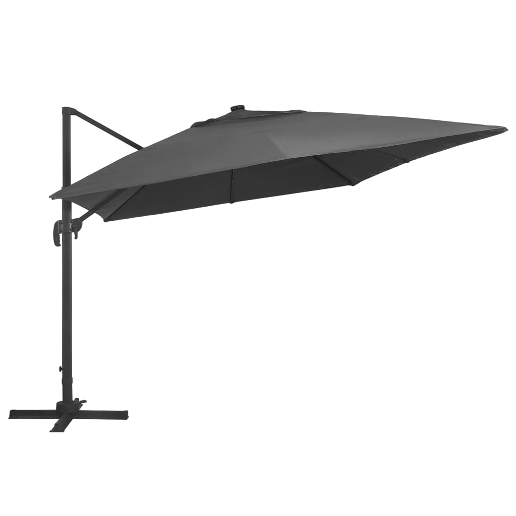Aurinkovarjo LED-valoilla alumiinipylväällä 400x300 cm antras. - Sisustajankoti.fi