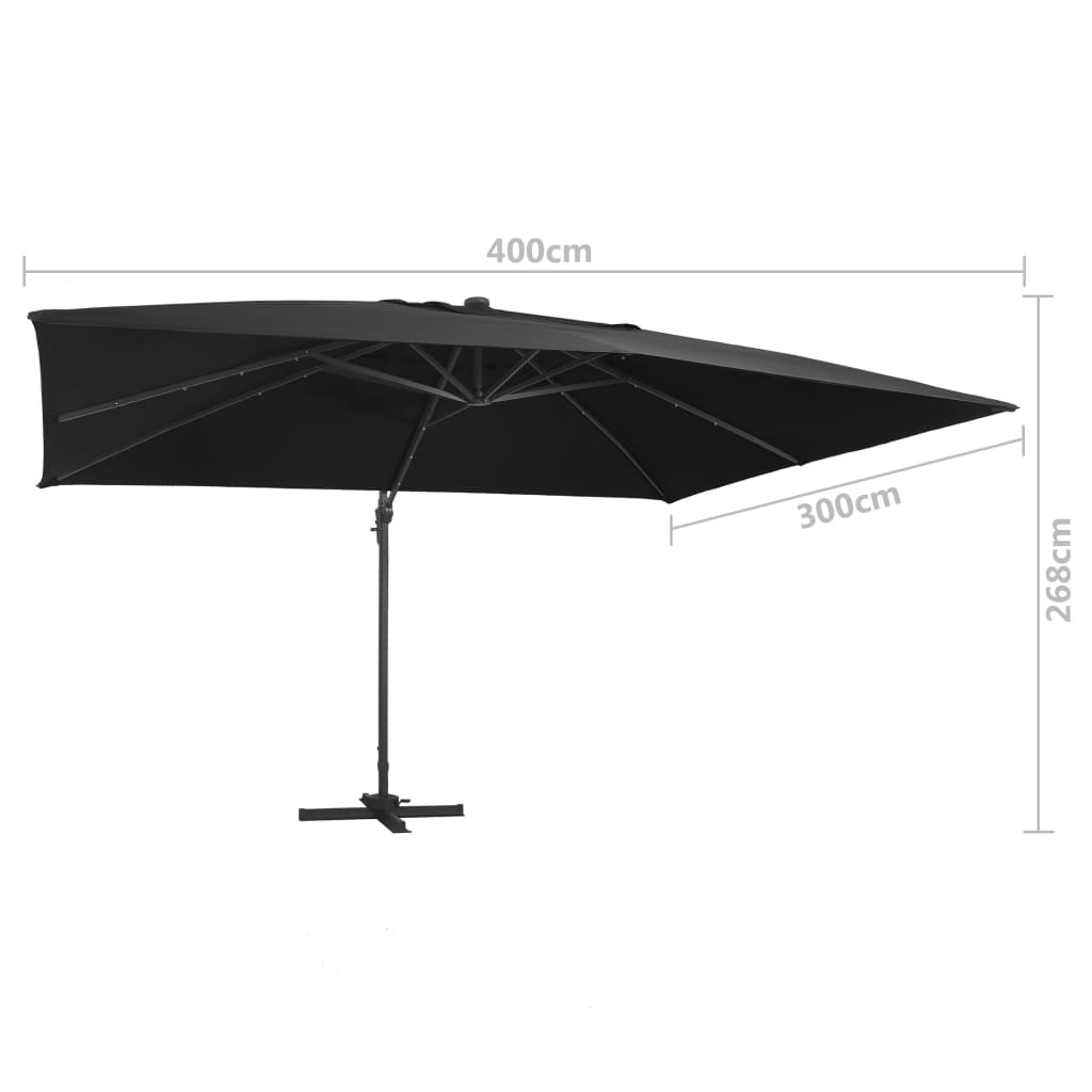 Aurinkovarjo LED-valoilla alumiinipylväällä 400x300 cm musta - Sisustajankoti.fi