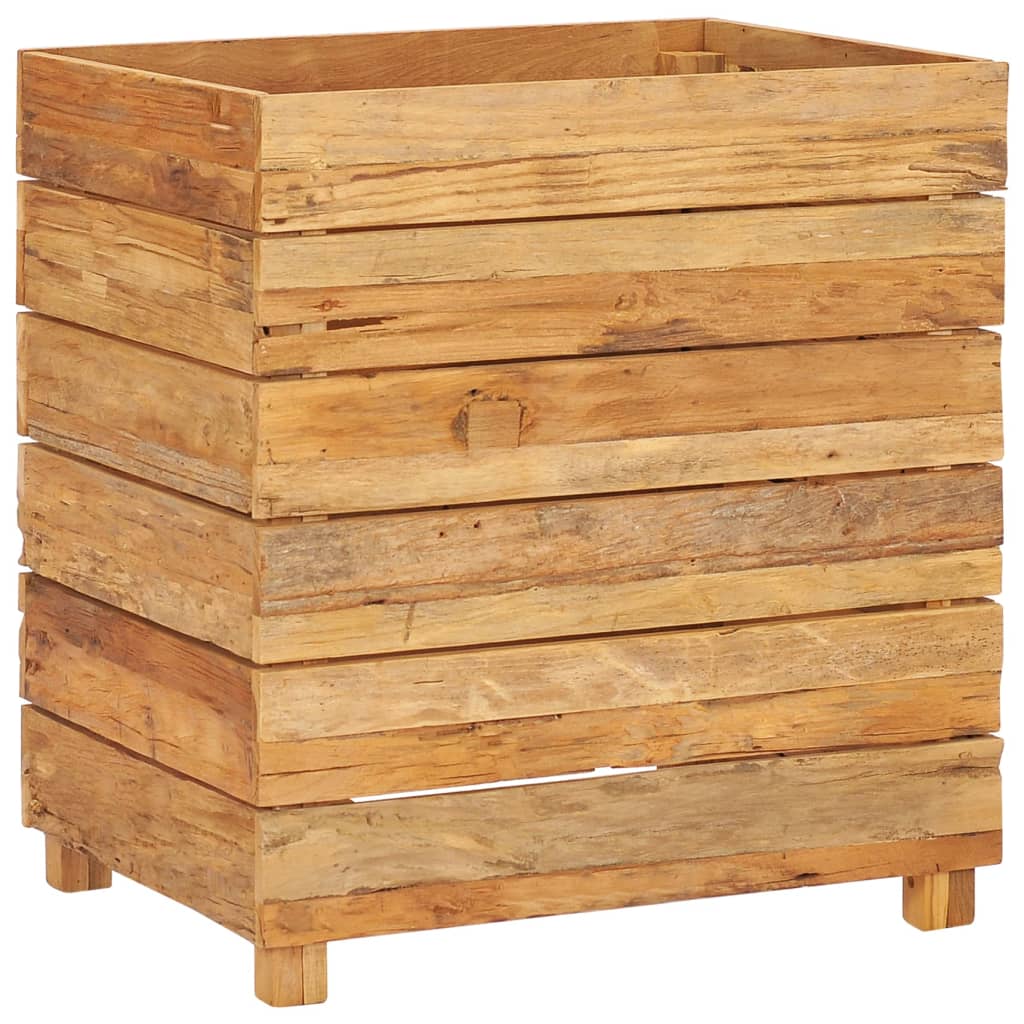 Korotettu kukkalaatikko 50x40x55 cm kierrätetty tiikki ja teräs - Sisustajankoti.fi