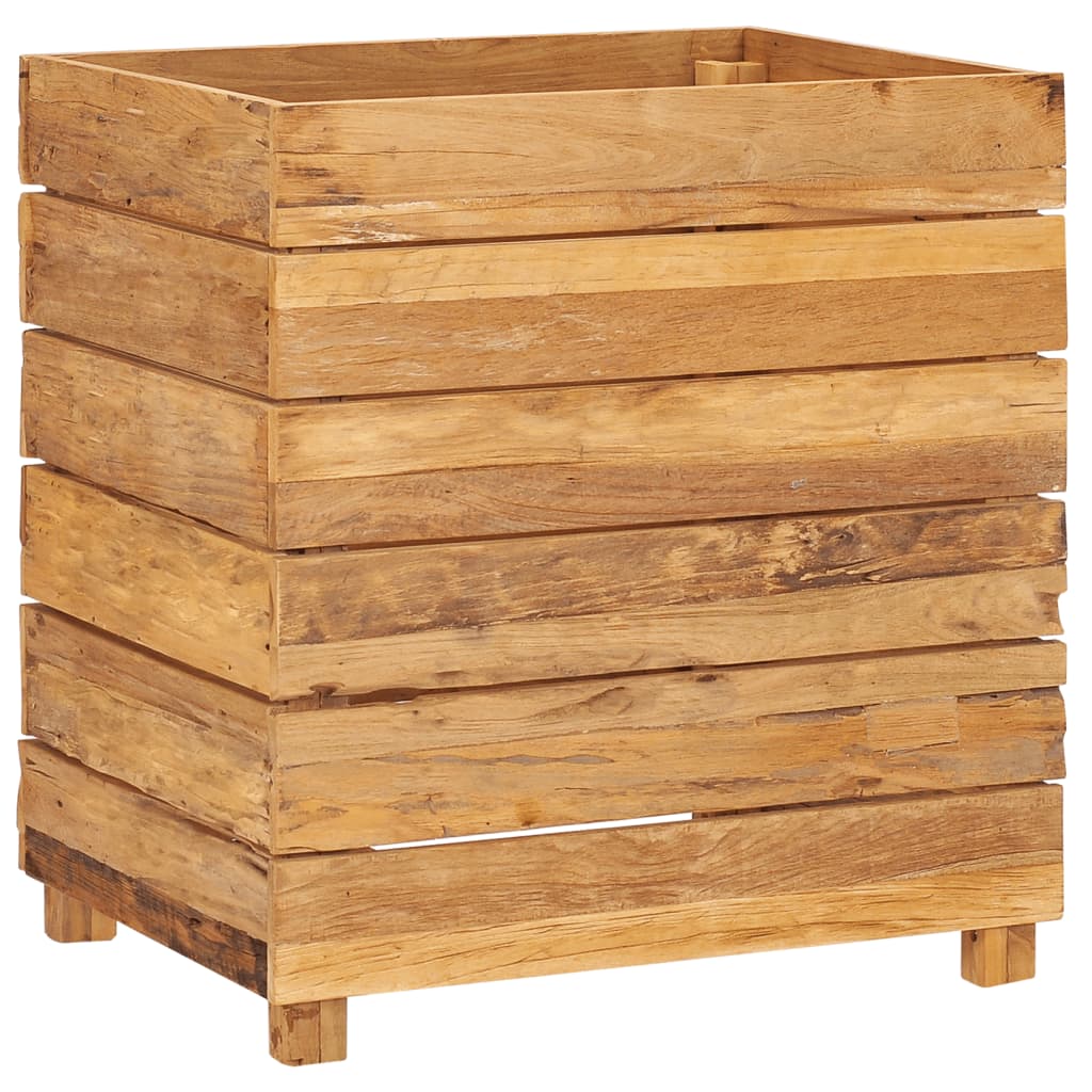 Korotettu kukkalaatikko 50x40x55 cm kierrätetty tiikki ja teräs - Sisustajankoti.fi