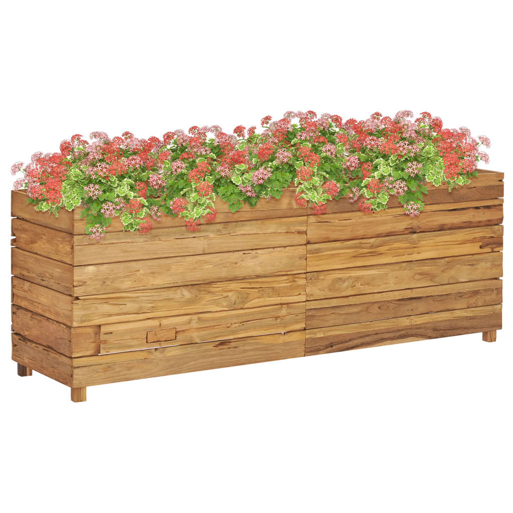 Korotettu kukkalaatikko 150x40x55cm kierrätetty tiikki ja teräs - Sisustajankoti.fi