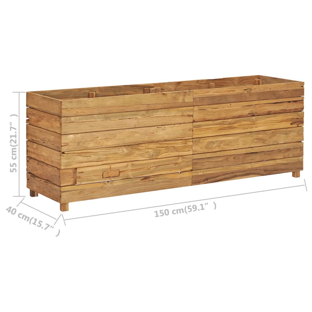 Korotettu kukkalaatikko 150x40x55cm kierrätetty tiikki ja teräs - Sisustajankoti.fi