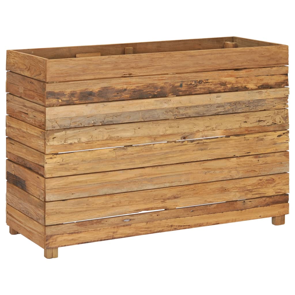 Korotettu kukkalaatikko 100x40x72cm kierrätetty tiikki ja teräs - Sisustajankoti.fi