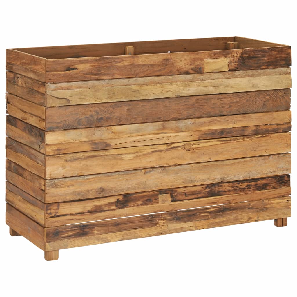 Korotettu kukkalaatikko 100x40x72cm kierrätetty tiikki ja teräs - Sisustajankoti.fi