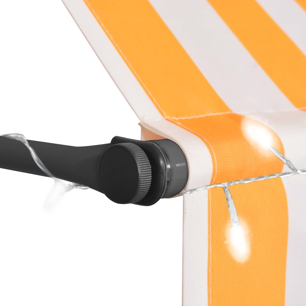Sisäänkelattava markiisi LEDillä 150 cm valkoinen ja oranssi - Sisustajankoti.fi