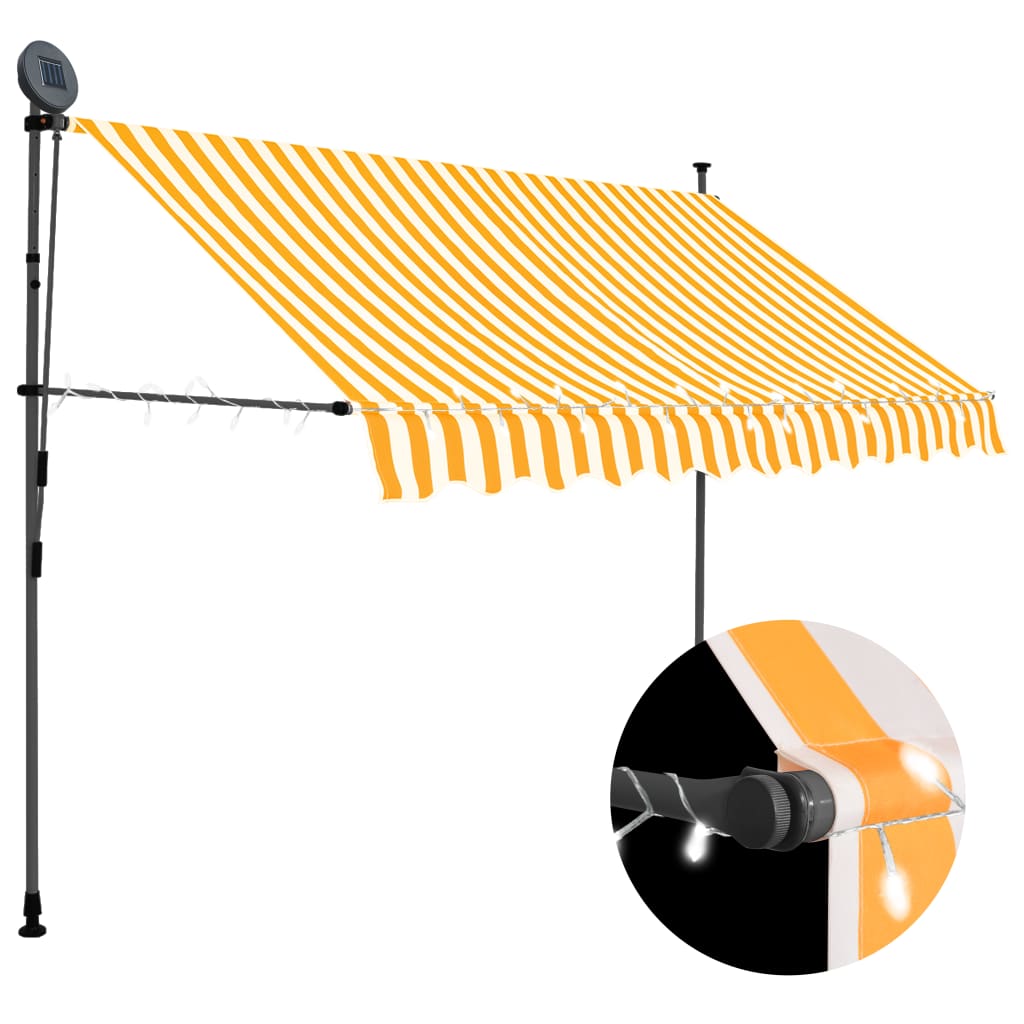 Sisäänkelattava markiisi LEDillä 250 cm valkoinen ja oranssi - Sisustajankoti.fi