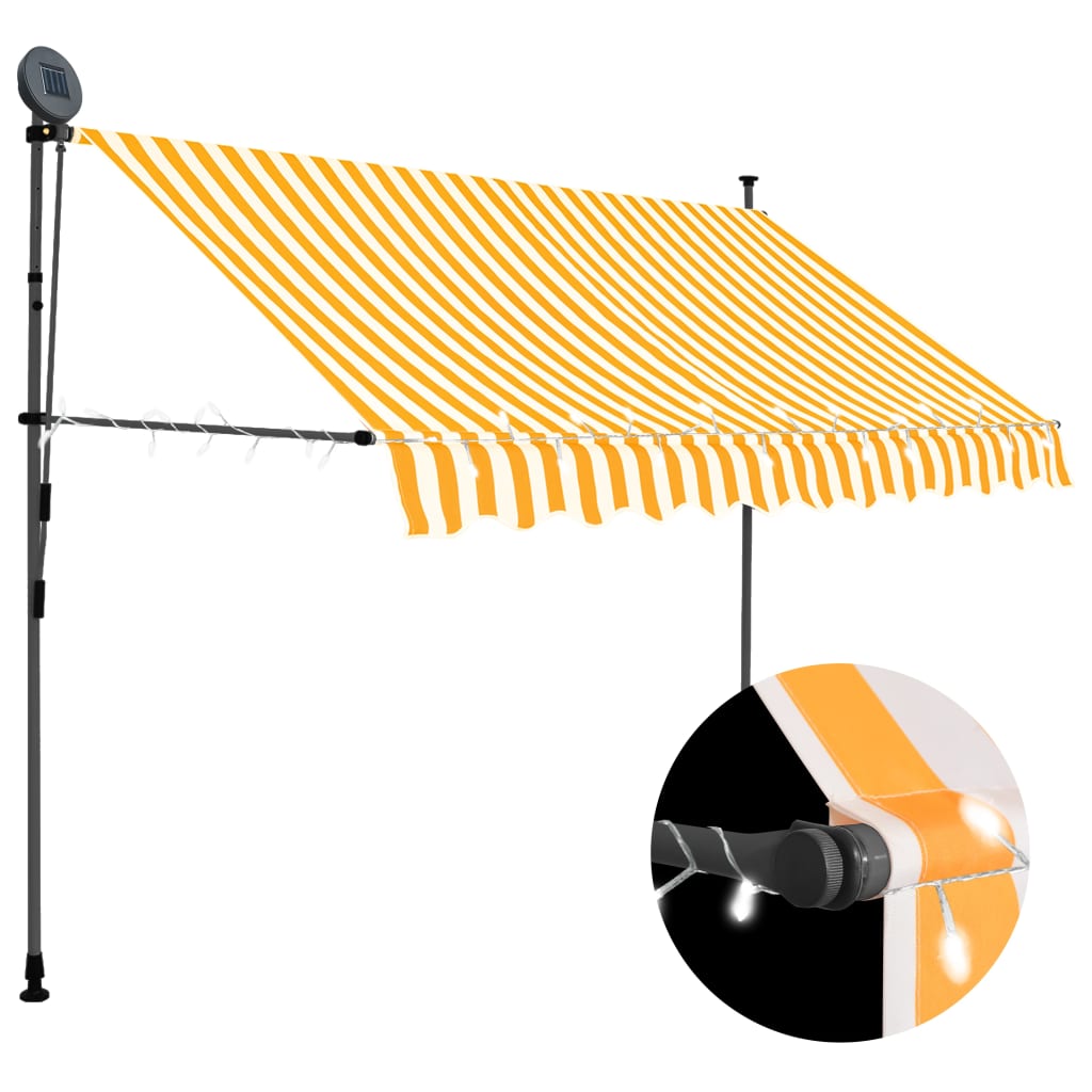 Sisäänkelattava markiisi LEDillä 300 cm valkoinen ja oranssi - Sisustajankoti.fi