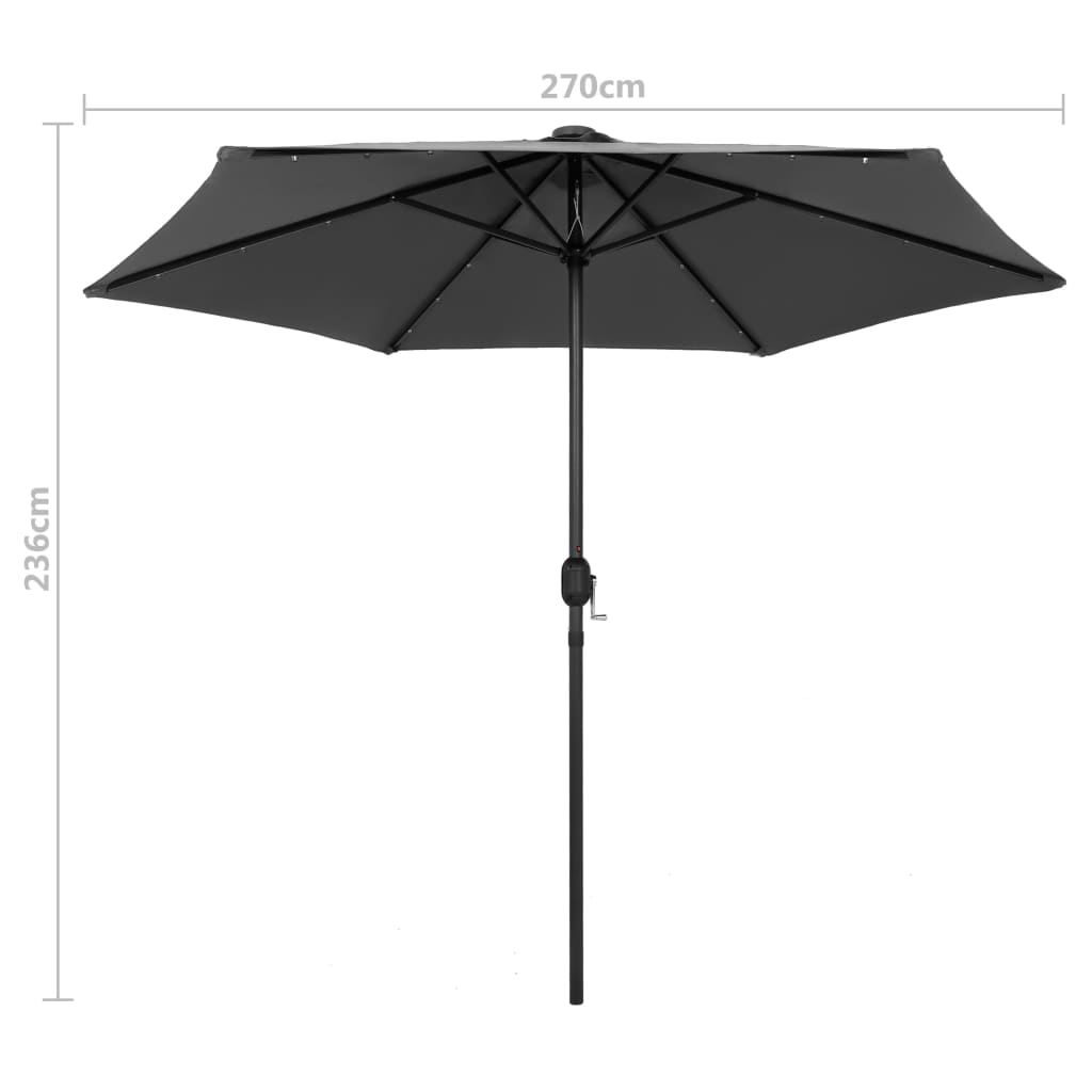Ulkoaurinkovarjo LED-valot alumiinitanko 270 cm antrasiitti - Sisustajankoti.fi