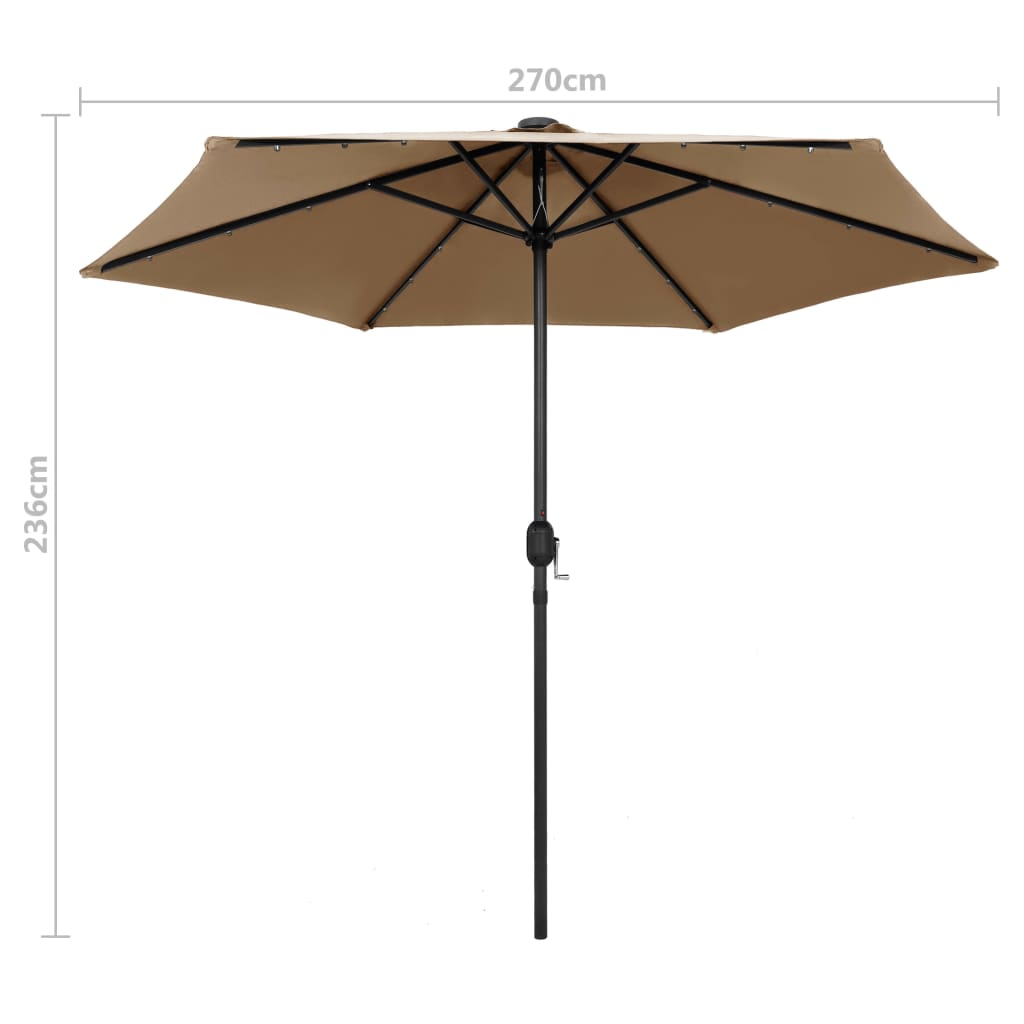 Ulkoaurinkovarjo LED-valot alumiinitanko 270 cm harmaanruskea - Sisustajankoti.fi