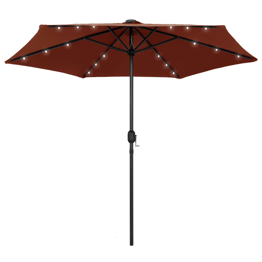 Ulkoaurinkovarjo LED-valot alumiinitanko 270 cm terrakotta - Sisustajankoti.fi