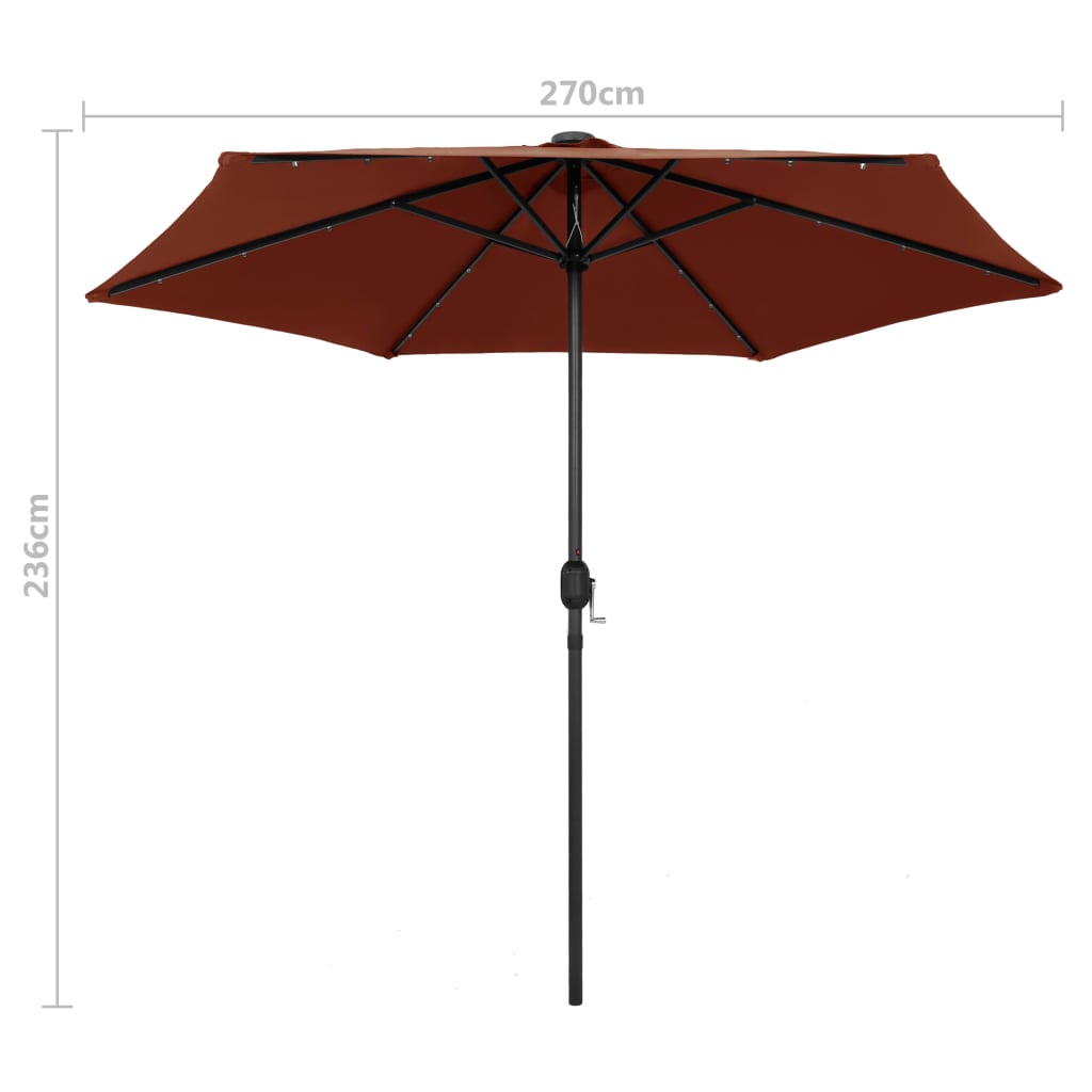 Ulkoaurinkovarjo LED-valot alumiinitanko 270 cm terrakotta - Sisustajankoti.fi