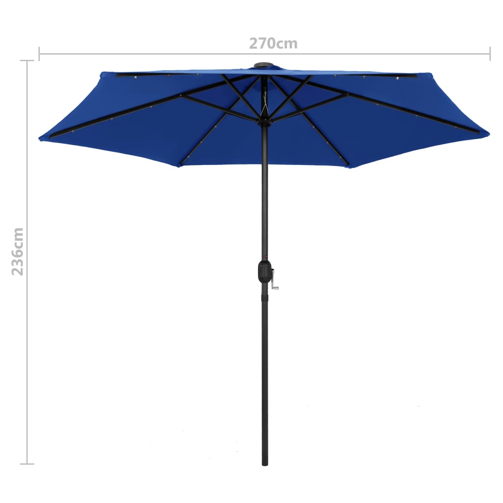 Ulkoaurinkovarjo LED-valot alumiinitanko 270 cm taivaansininen - Sisustajankoti.fi