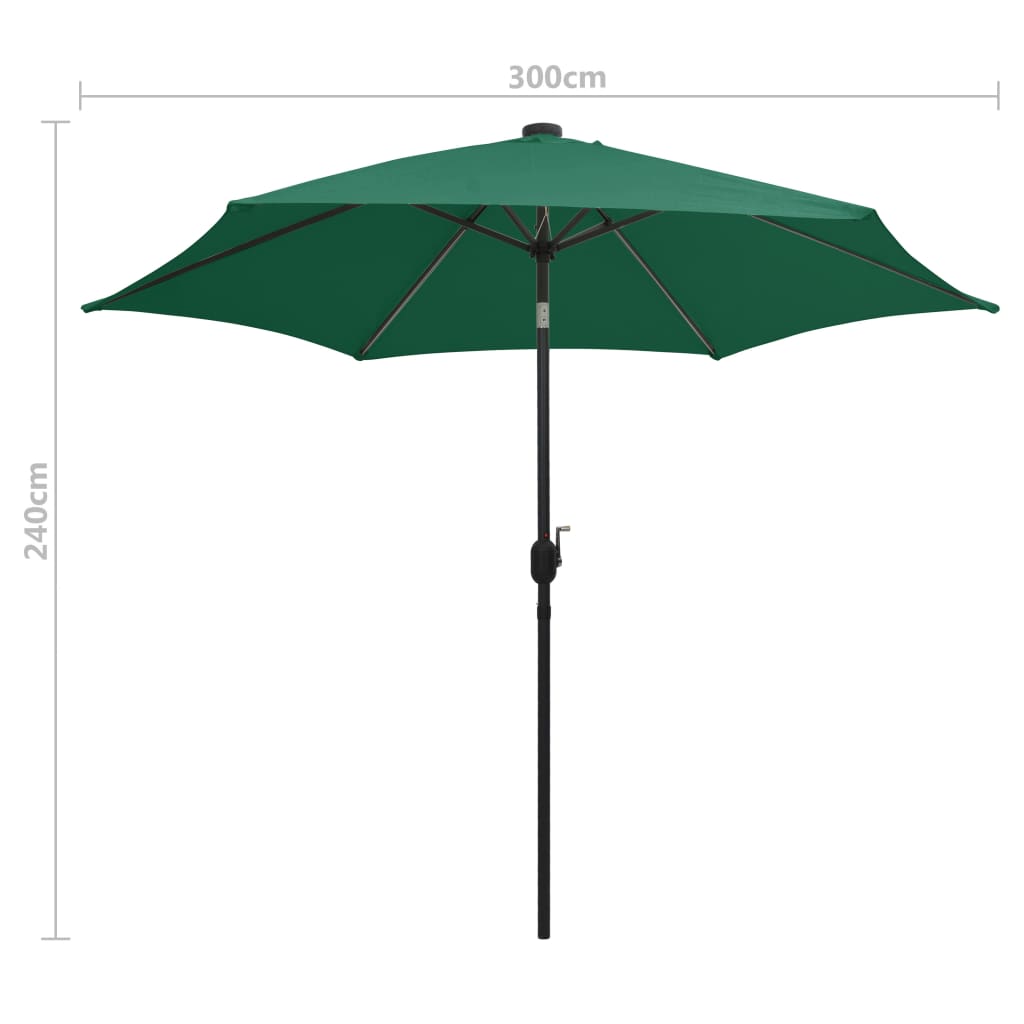 Ulkoaurinkovarjo LED-valot alumiinitanko 300 cm vihreä - Sisustajankoti.fi