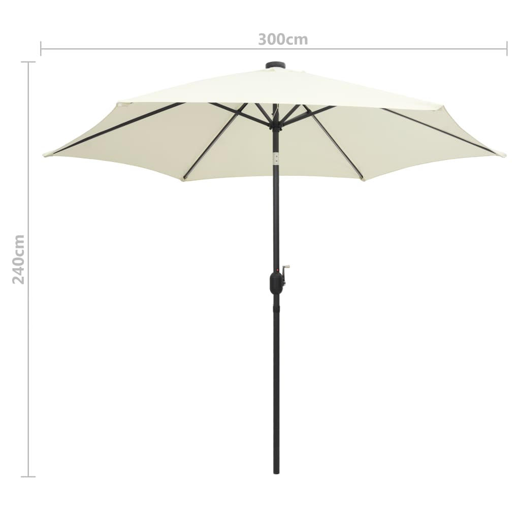 Ulkoaurinkovarjo LED-valot alumiinitanko 300 cm hiekanvalkoinen - Sisustajankoti.fi