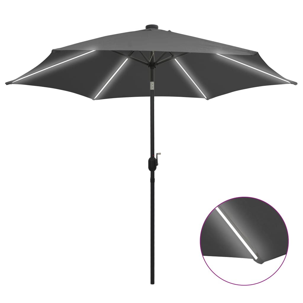 Ulkoaurinkovarjo LED-valot alumiinitanko 300 cm antrasiitti - Sisustajankoti.fi