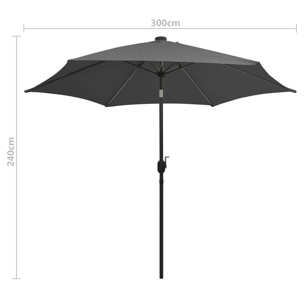 Ulkoaurinkovarjo LED-valot alumiinitanko 300 cm antrasiitti - Sisustajankoti.fi