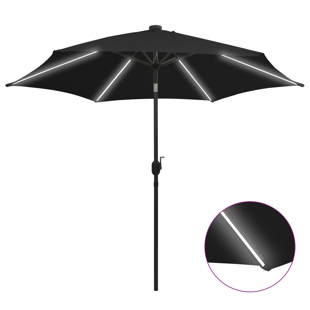 Ulkoaurinkovarjo LED-valot alumiinitanko 300 cm musta - Sisustajankoti.fi