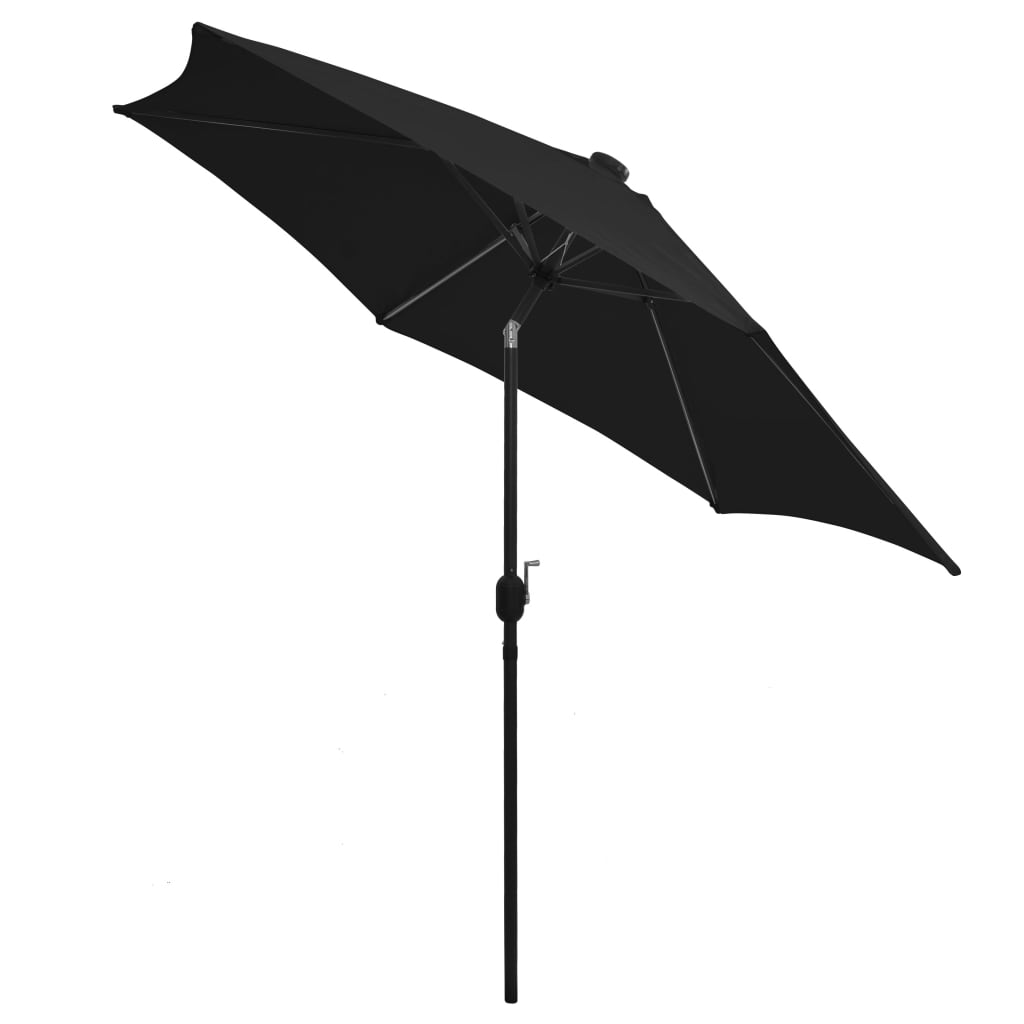 Ulkoaurinkovarjo LED-valot alumiinitanko 300 cm musta - Sisustajankoti.fi