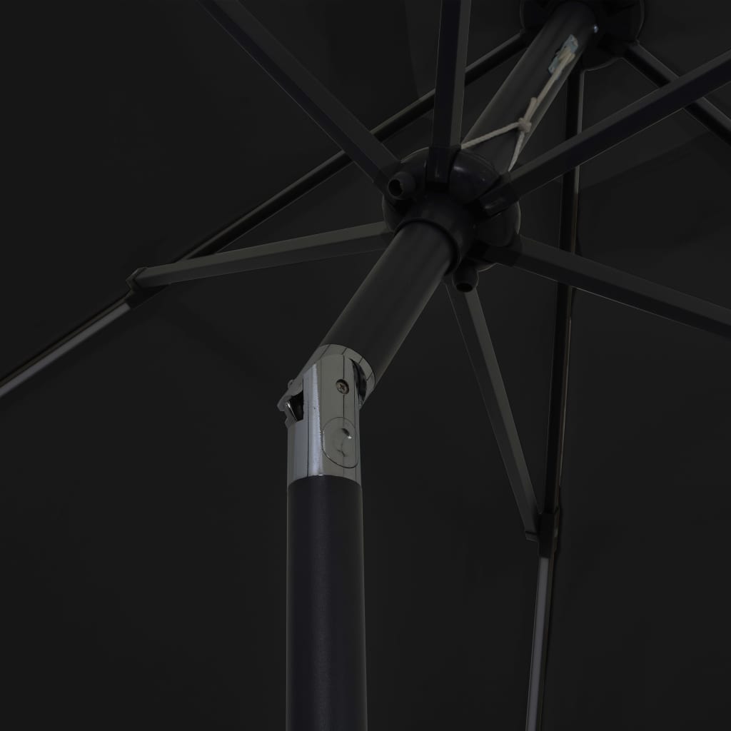 Ulkoaurinkovarjo LED-valot alumiinitanko 300 cm musta - Sisustajankoti.fi