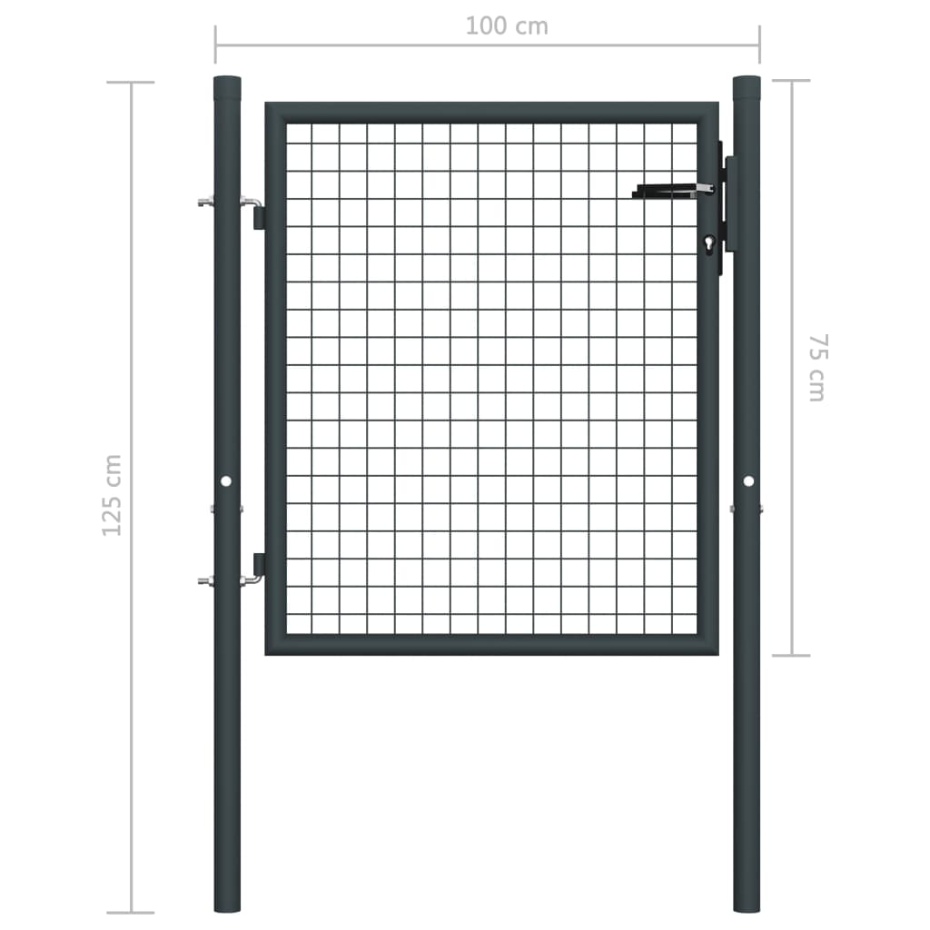 Puutarhaportti galvanoitu teräsverkko 100x125 cm harmaa - Sisustajankoti.fi