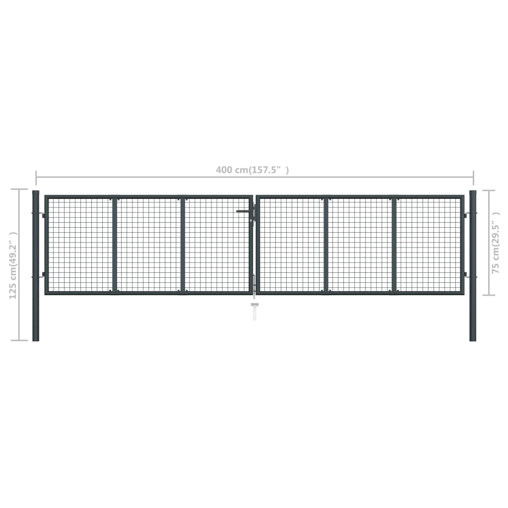 Puutarhaportti galvanoitu teräsverkko 400x125 cm harmaa - Sisustajankoti.fi