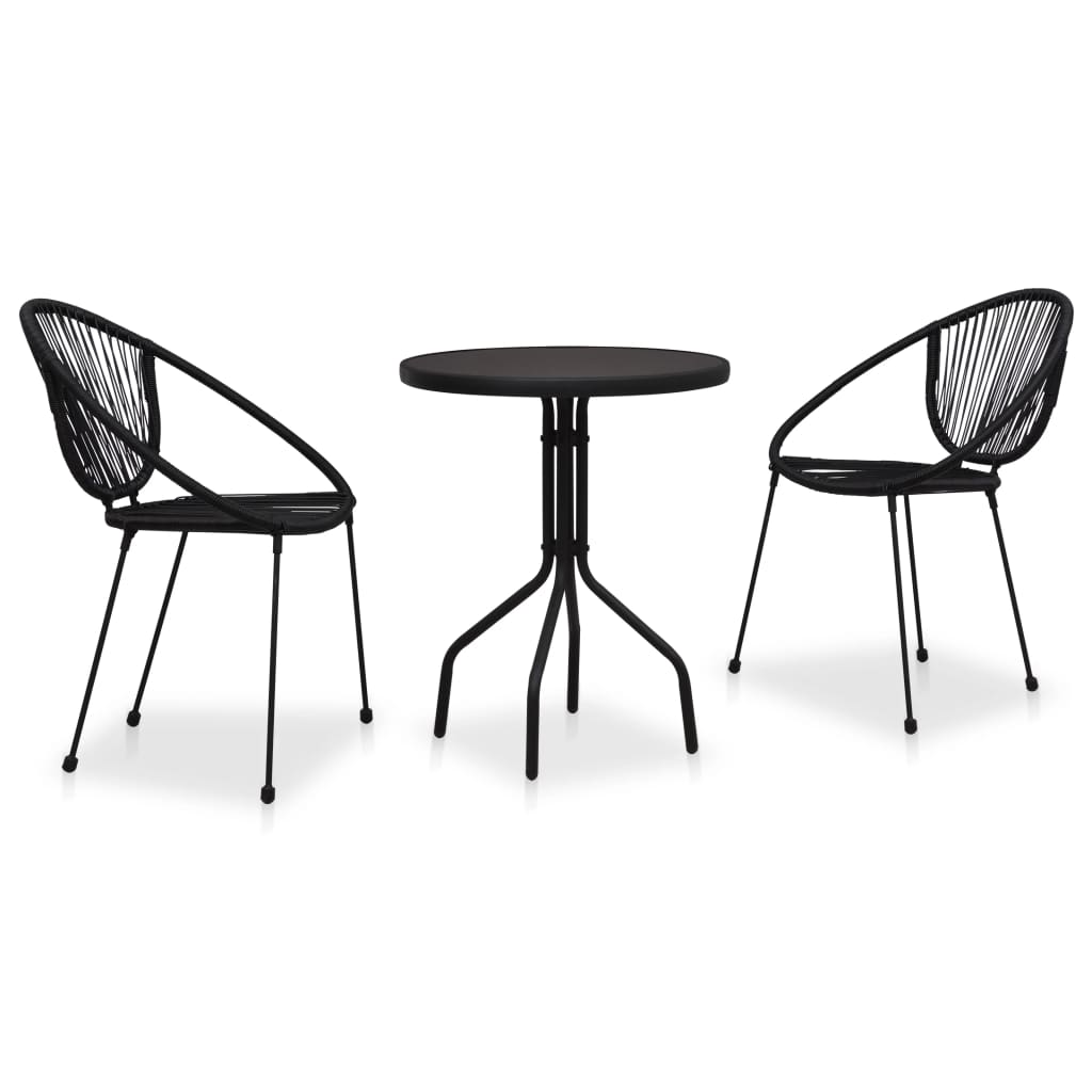 3-osainen bistrosarja PVC-rottinki musta - Sisustajankoti.fi