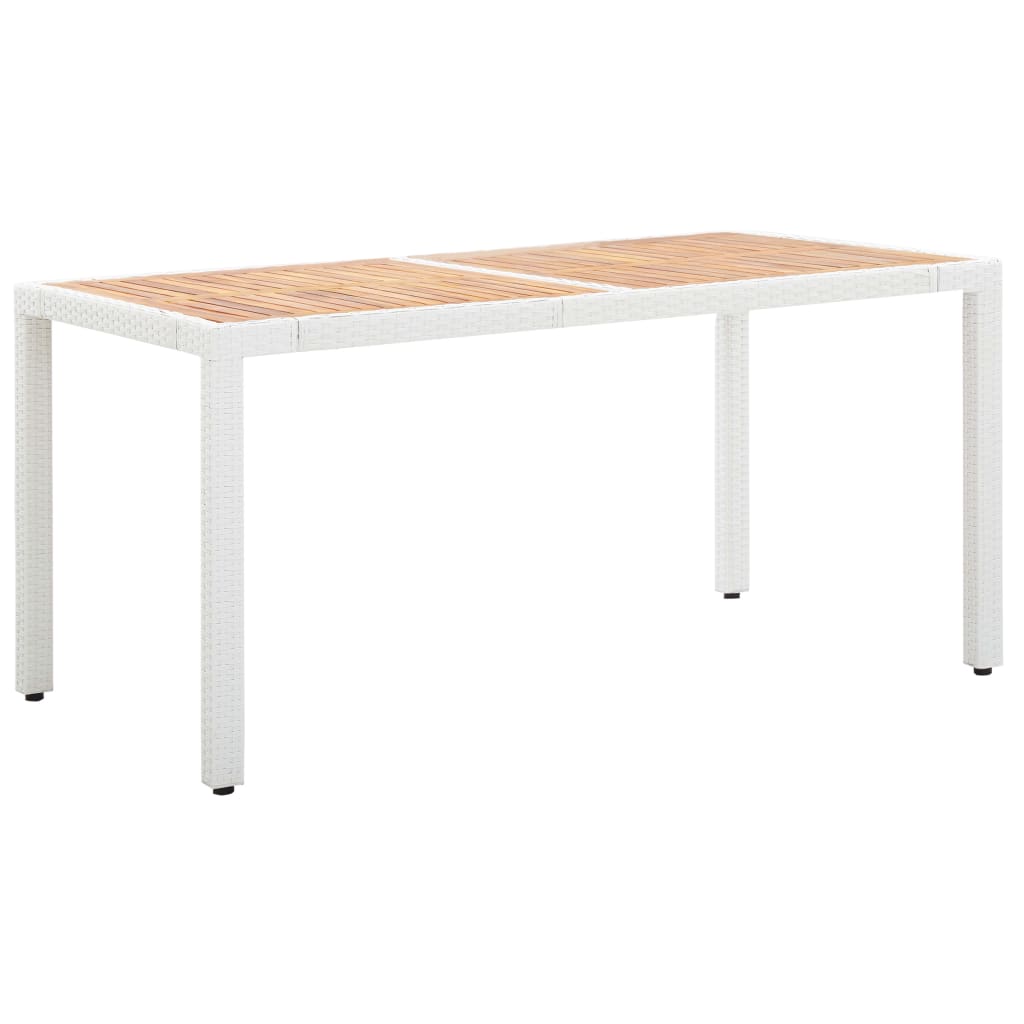 Puutarhapöytä valkoinen 150x90x75 cm polyrottinki ja akaasiapuu - Sisustajankoti.fi