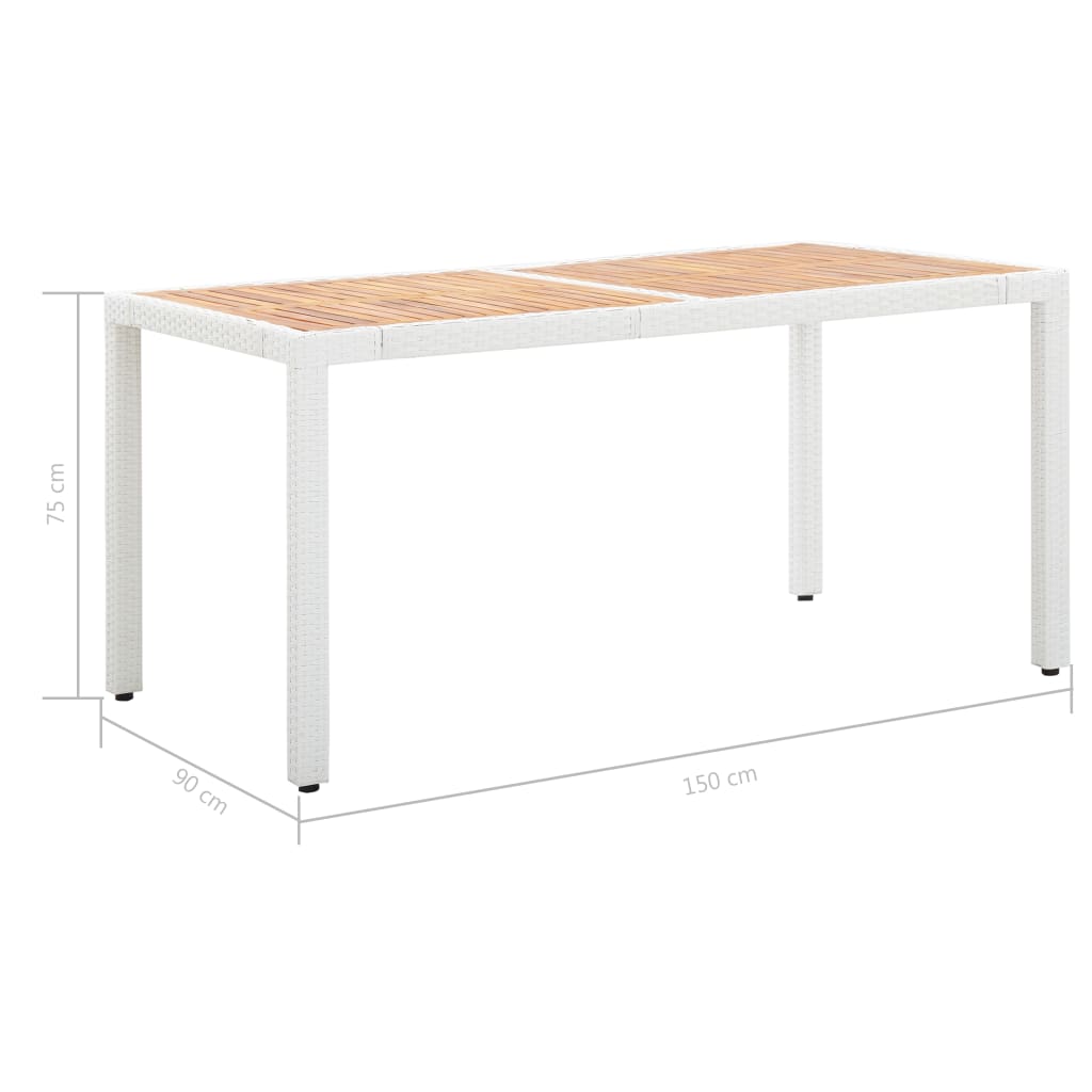 Puutarhapöytä valkoinen 150x90x75 cm polyrottinki ja akaasiapuu - Sisustajankoti.fi
