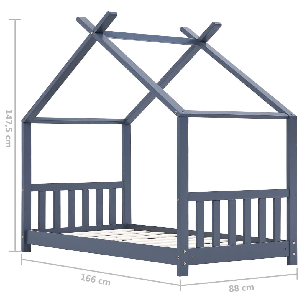 Lasten sängynrunko harmaa täysi mänty 80x160 cm - Sisustajankoti.fi