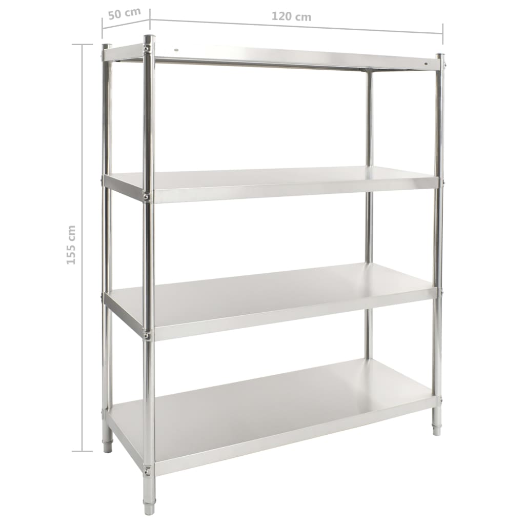 4-tasoinen keittiöhylly 120x50x155 cm ruostumaton teräs - Sisustajankoti.fi
