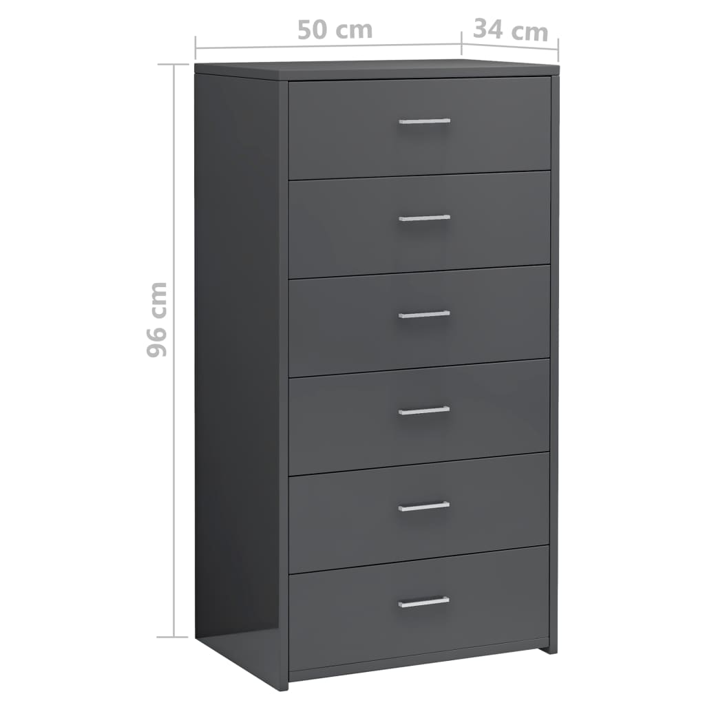 Lipasto 6 laatikkoa korkeakiilto harmaa 50x34x96 cm - Sisustajankoti.fi