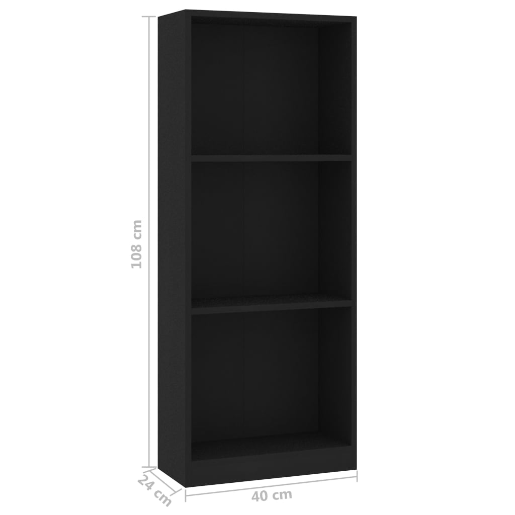 3-tasoinen kirjahylly musta 40x24x108 cm - Sisustajankoti.fi