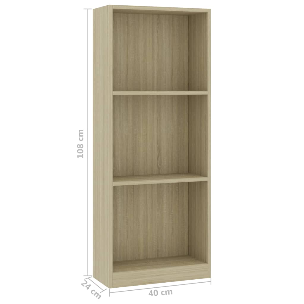 3-tasoinen kirjahylly Sonoma tammi 40x24x108 cm - Sisustajankoti.fi