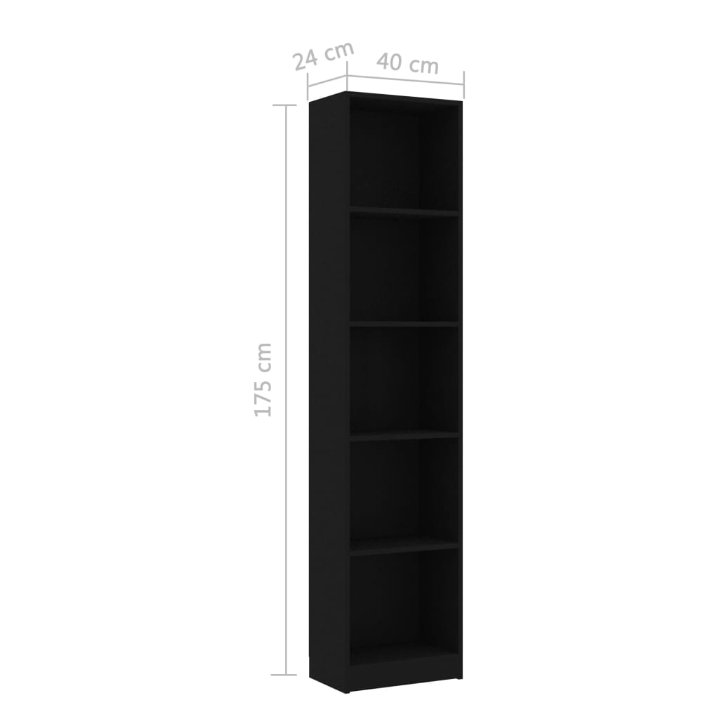 5-tasoinen kirjahylly musta 40x24x175 cm - Sisustajankoti.fi