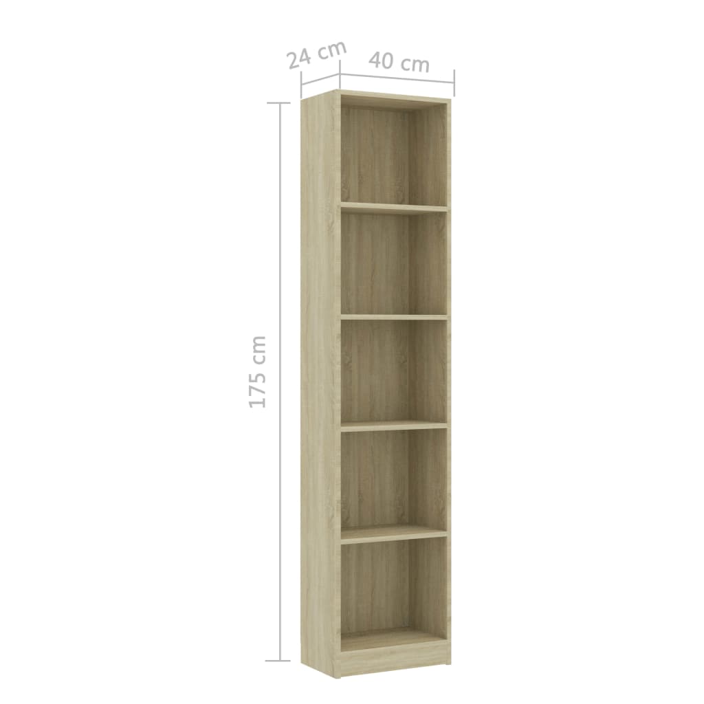 5-tasoinen kirjahylly Sonoma tammi 40x24x175 cm - Sisustajankoti.fi