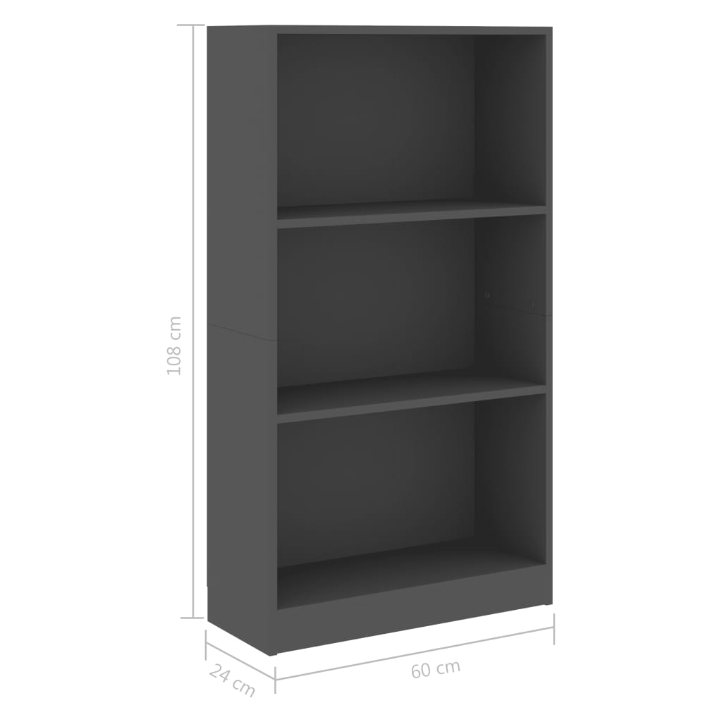 3-tasoinen kirjahylly harmaa 60x24x108 cm - Sisustajankoti.fi