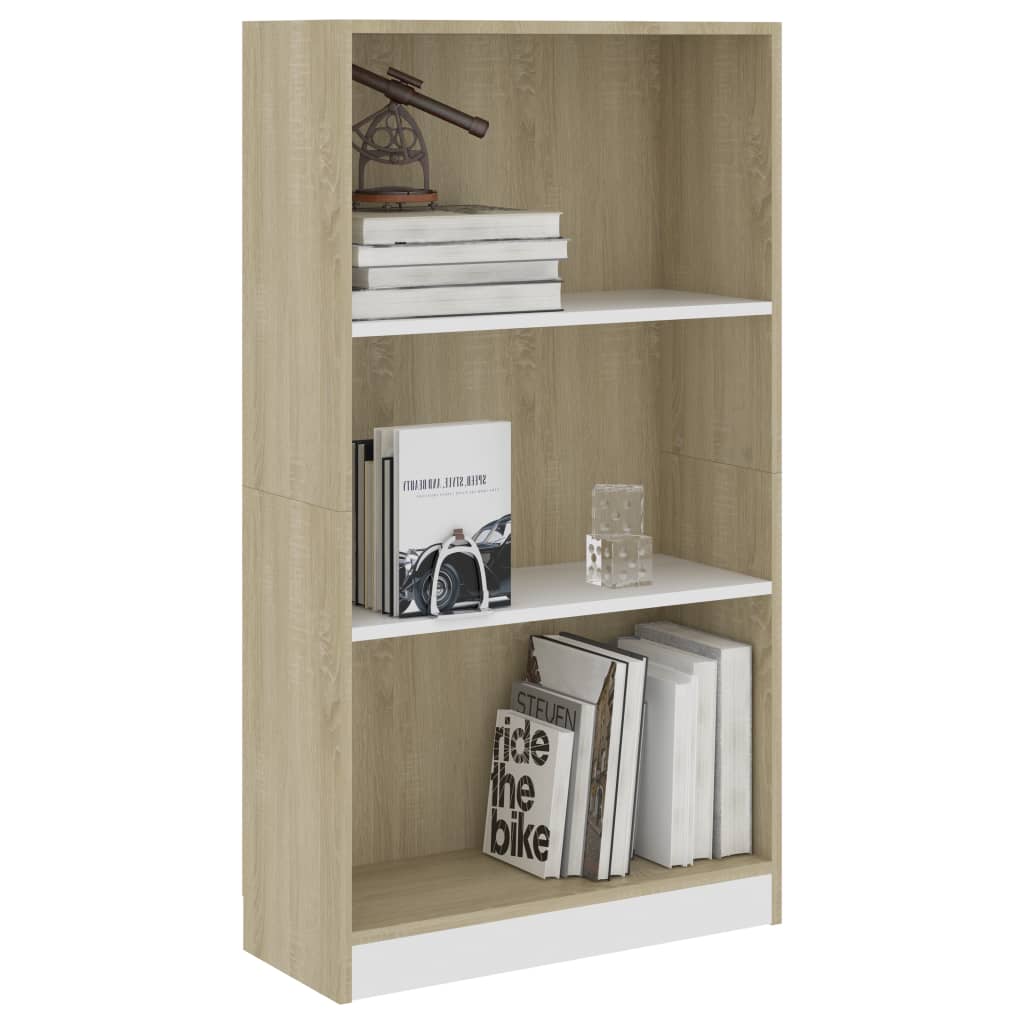 3-tasoinen kirjahylly valk./tammi 60x24x108 cm - Sisustajankoti.fi