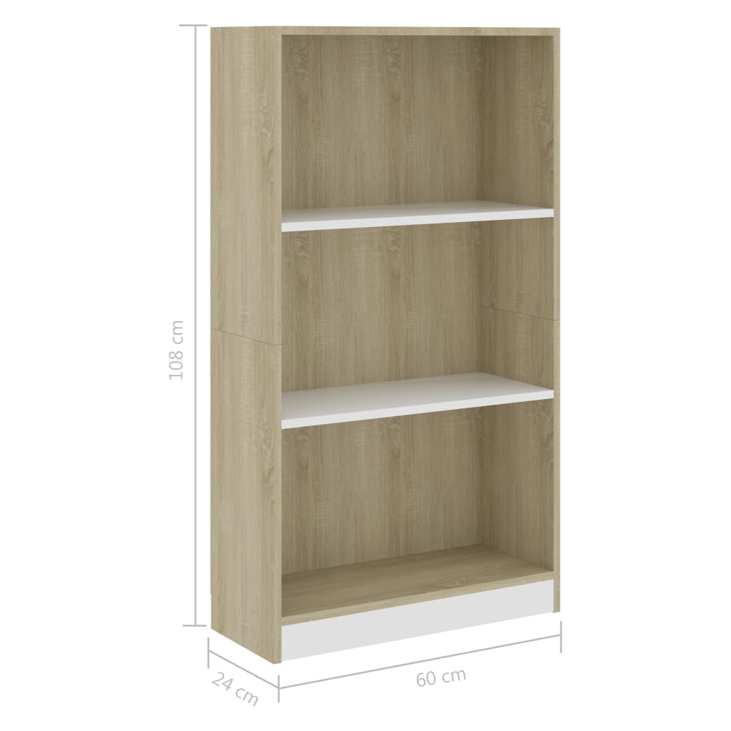 3-tasoinen kirjahylly valk./tammi 60x24x108 cm - Sisustajankoti.fi