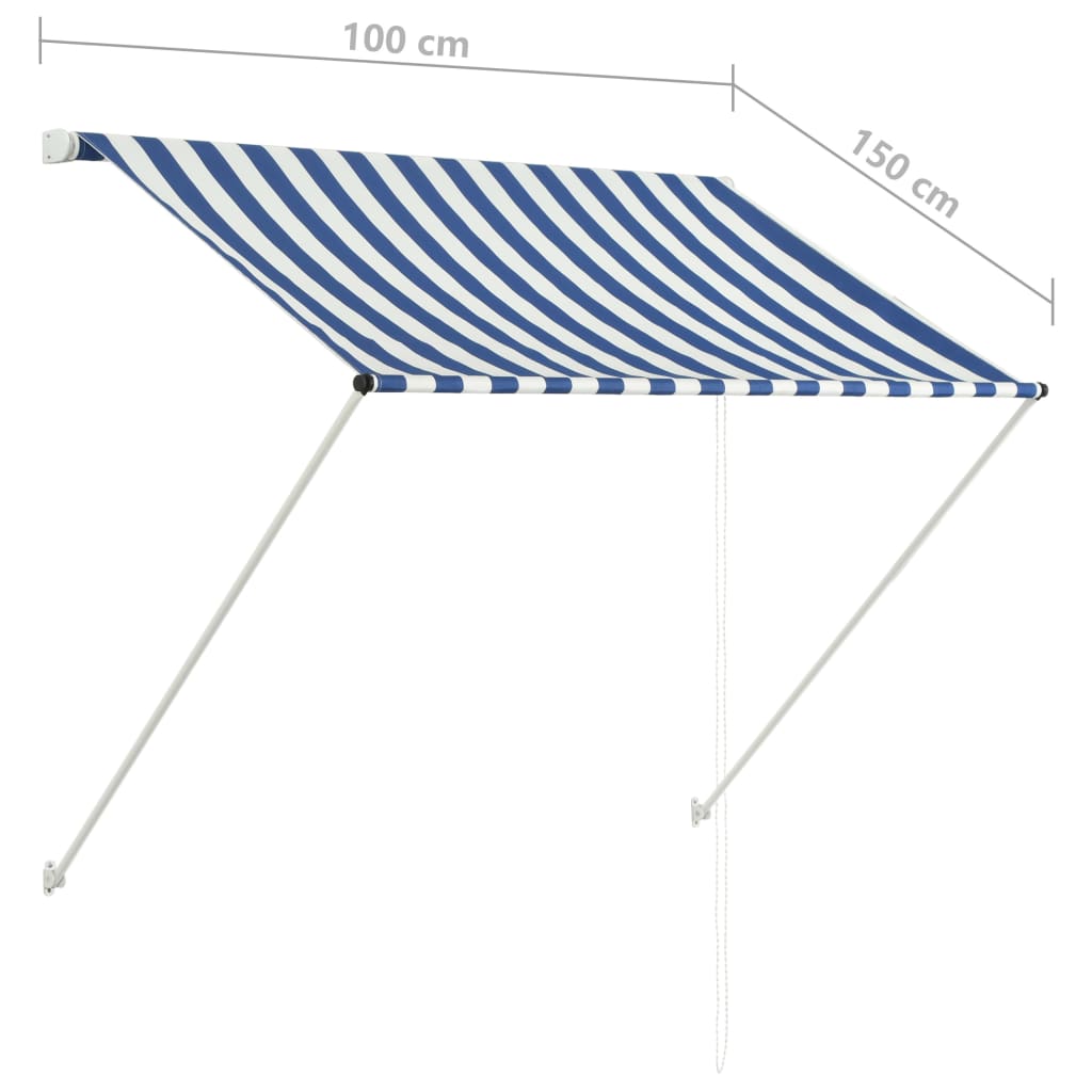 Sisäänkelattava markiisi 100x150 cm sininen ja valkoinen - Sisustajankoti.fi