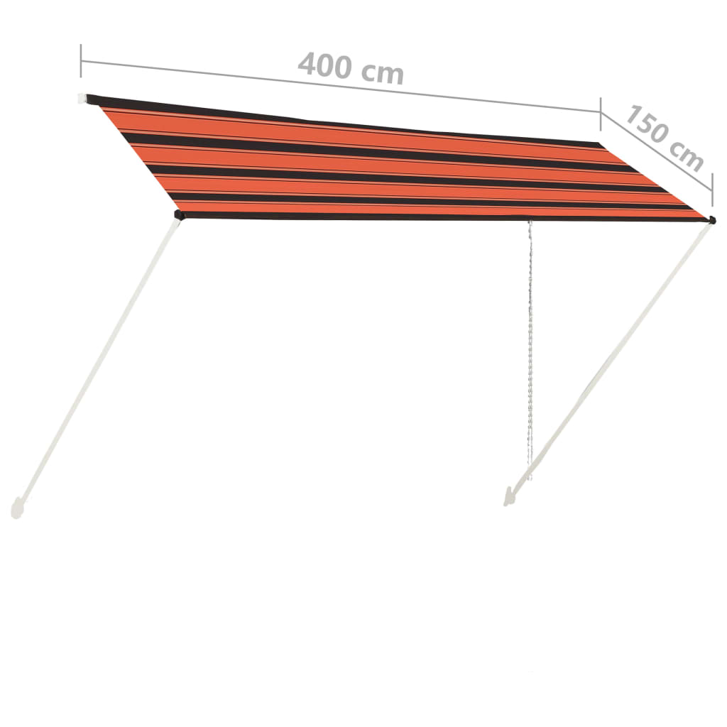 Sisäänkelattava markiisi 400x150 cm oranssi ja ruskea - Sisustajankoti.fi