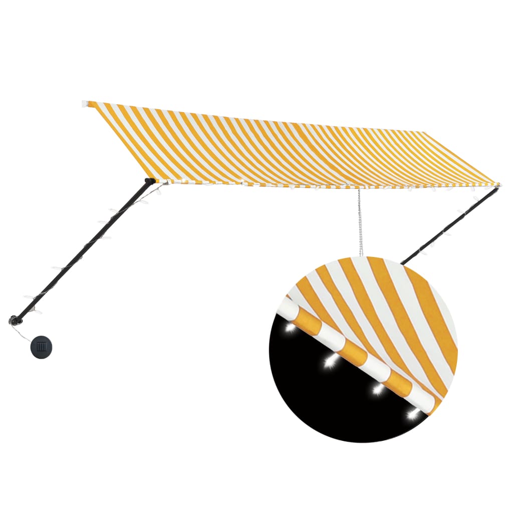 Sisäänkelattava markiisi LEDillä 400x150 cm keltainen/valkoinen - Sisustajankoti.fi