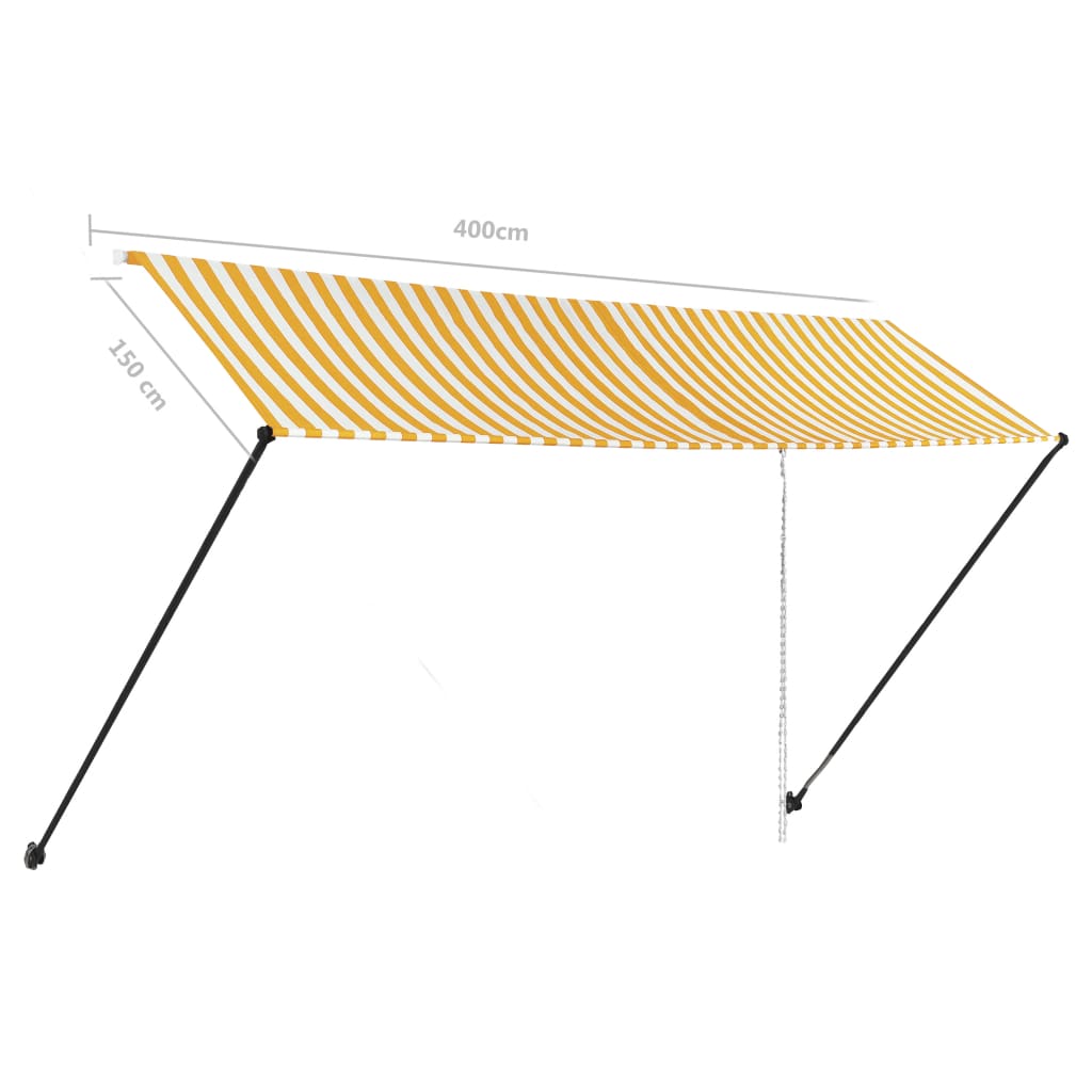 Sisäänkelattava markiisi LEDillä 400x150 cm keltainen/valkoinen - Sisustajankoti.fi