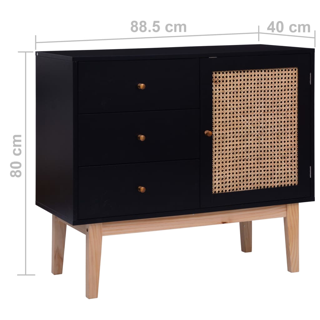 Senkki musta 88,5x40x80 cm MDF ja rottinki - Sisustajankoti.fi