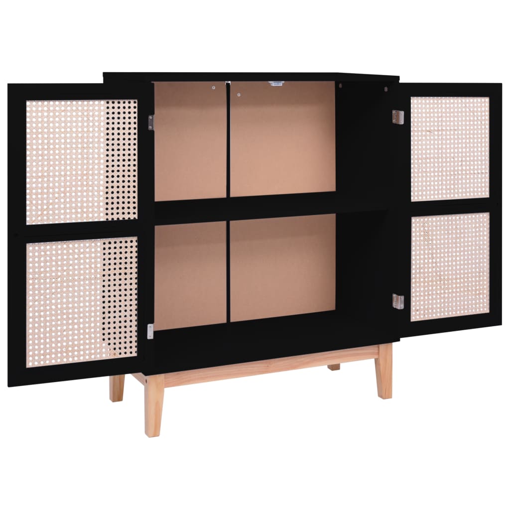 Senkki musta 80x35x100 cm MDF ja rottinki - Sisustajankoti.fi