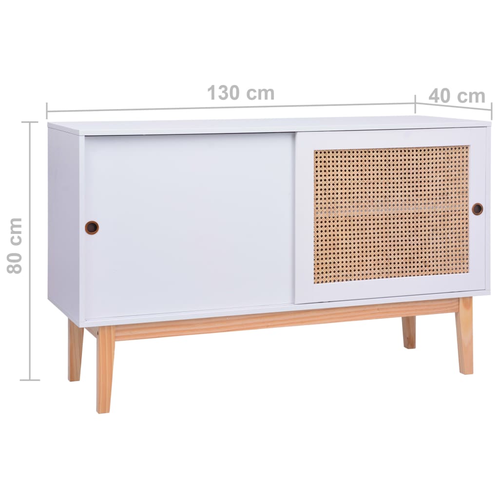 Senkki valkoinen 130x40x80 cm MDF ja rottinki - Sisustajankoti.fi