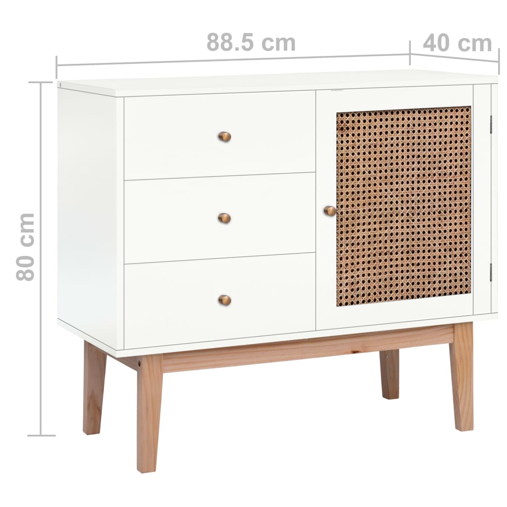 Senkki valkoinen 88,5x40x80 cm MDF ja rottinki - Sisustajankoti.fi