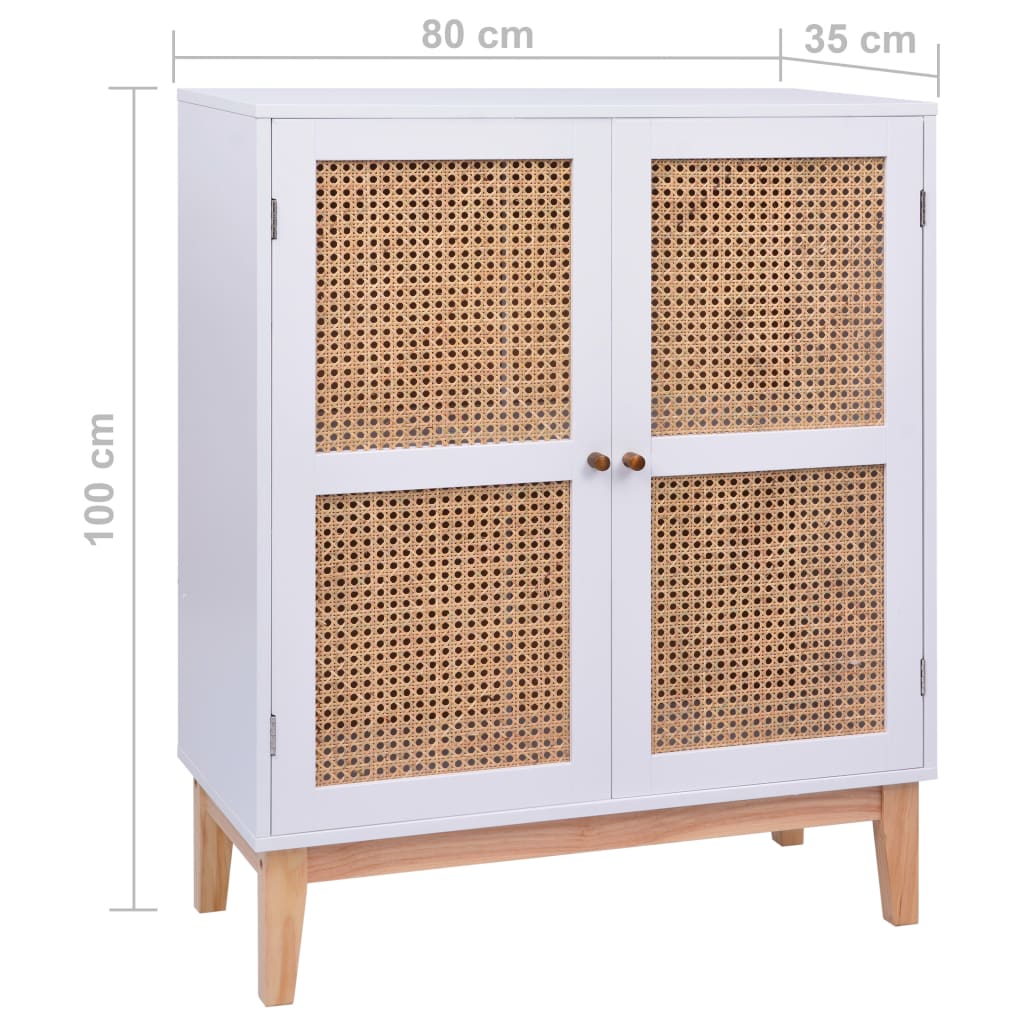 Senkki valkoinen 80x35x100 cm MDF ja rottinki - Sisustajankoti.fi