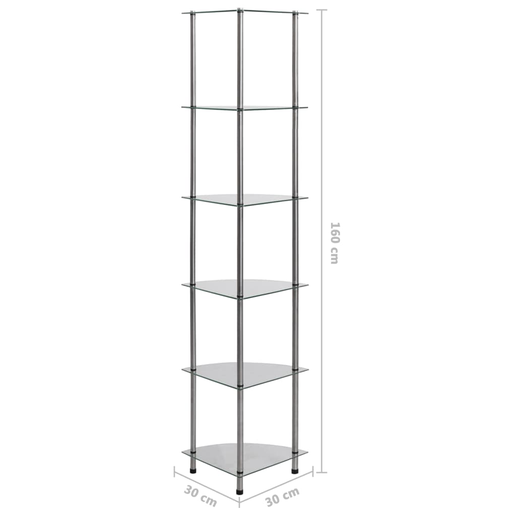 6-kerroksinen hylly läpinäkyvä 30x30x160 cm karkaistu lasi - Sisustajankoti.fi